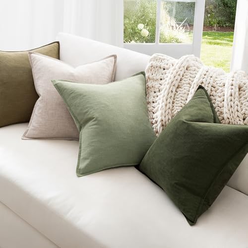 MIULEE Green and White Boho Linen Pillow Covers 18x18 Inch Pack of 4 - Image 2