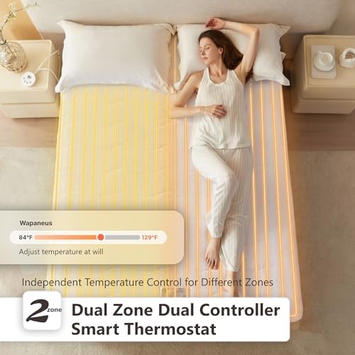 Wapaneus Quilted Wave Heated Mattress Pad Queen Size 10 Heat Settings & Dual - Image 3