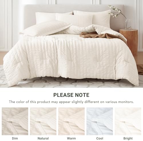 MUXHOMO 7 Pieces California King Comforter Set, Seersucker Bed in a Bag Cal - Image 5