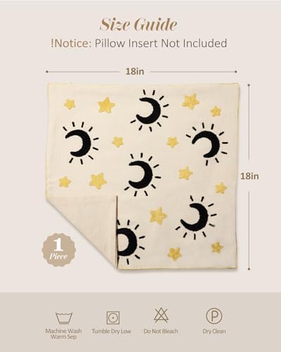 Embroidered Throw Pillow Cover 18x18 Inch, Line Star Moon - Image 4