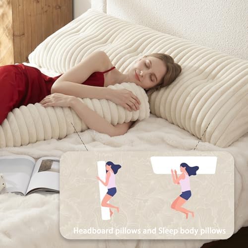 Headboard Pillow + A Long Neck Roll Pillow Body Pillow，Faux Fur Headboard Wedge - Image 4