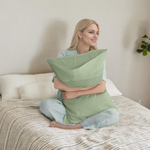 TELUS Green Pillow Cases Queen Size 2 Pack, Bamboo Rayon Cooling Pillowcases - Image 2