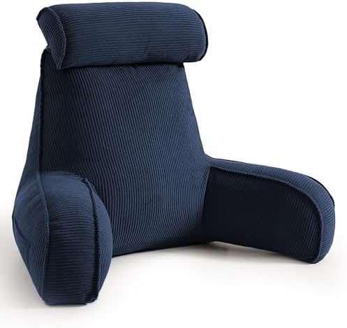 Bed Rest Reading Pillow with Arms & Detachable Headrest, Corduroy Backrest by Ailuteie