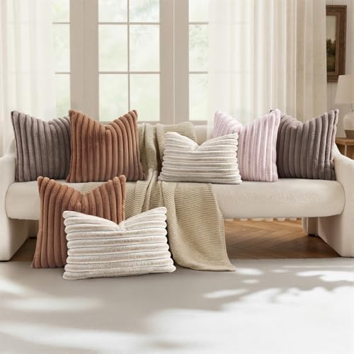 decorUhome Fall Faux Fur Throw Pillow Covers 18x18 Set of 2 Pink White - Image 5