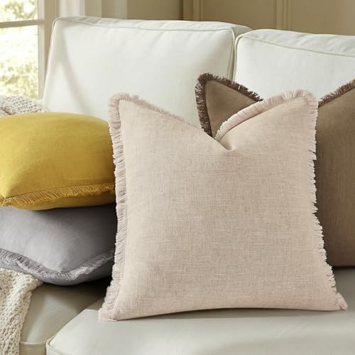 decorUhome Linen Fringe Mustard Yellow Throw Pillow Covers 20x20 Set of 2 - Image 4