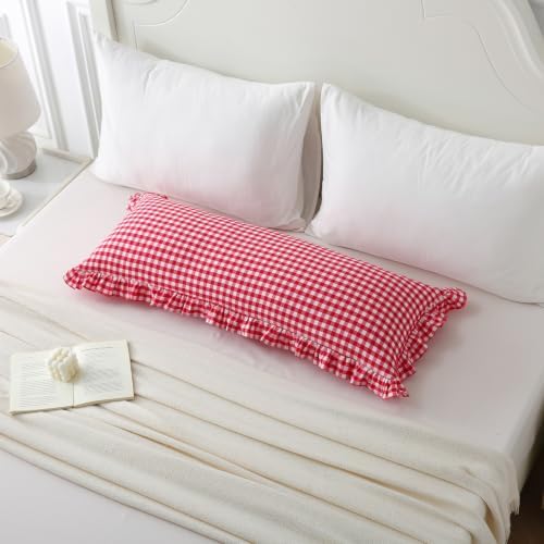 Gingham Lumbar Pillow Cover 36x14, Ruffle Trim, 1 Pack - Image 7