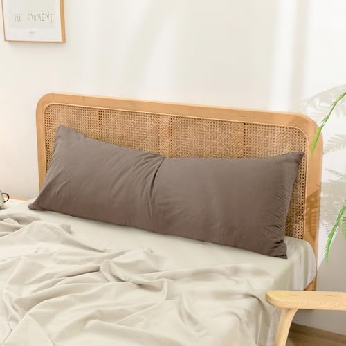BESTOUCH Washed Cotton Pillowcases Linen Feel Pine Bark Brown Body - Image 3