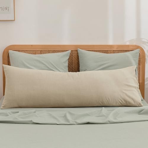BESTOUCH Washed Cotton Pillowcases Linen Feel Almond Milk Grey Body by BESTOUCH