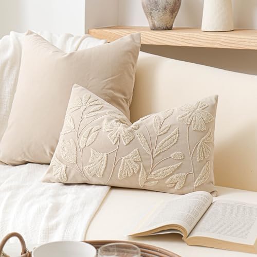 BlissBlush Decorative Lumbar Pillow Cover 12x20, Floral Tufted Rectangular by BlissBlush