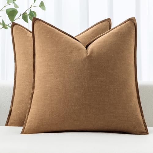 MIULEE Decorative Linen Pillow Covers 16x16 Inch Brown by MIULEE