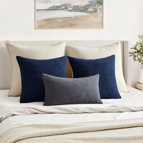 MIULEE Grey Chenille Couch Lumbar Throw Pillow Covers - Image 2