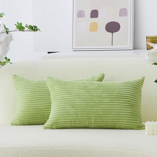 Home Brilliant Green Lumbar Pillow Covers 12x20 Set of 2 Oblong Striped by HomeBrilliant