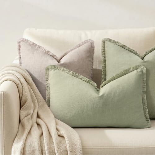 decorUhome Linen Fringe Sage Green Throw Pillow Covers 12x20 Set of 2 - Image 4