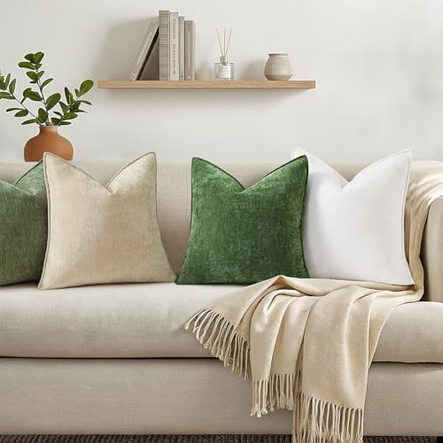 decorUhome Chenille Moss Green Velvet Throw Pillow Covers 22x22 Set of 2 - Image 3