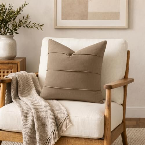 MIULEE Decorative Linen Throw Pillow Covers 20x20 Coco Brown Striped - Image 6
