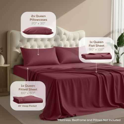 Queen Sheets Set, 4 Pieces 16" Deep Pocket Hotel Luxury Bedsheets - Image 2