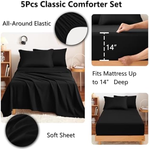 CozyLux Twin Comforter Set 68"x88" Black - Image 5