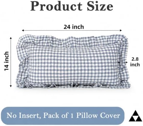 JoraLion Ruffled Lumbar Pillow Cover 14x24 Gingham Smoke Blue - Image 4