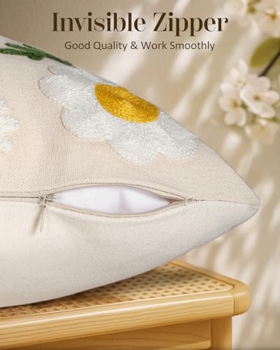 Embroidered Lumbar Pillow Cover 20x12 Inch, Flower Bee - Image 3