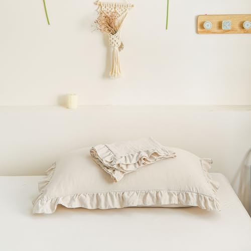 Merryword Beige Pillowcases Standard Ruffled Pillow Shams 20x26inch Beige Gray - Image 5