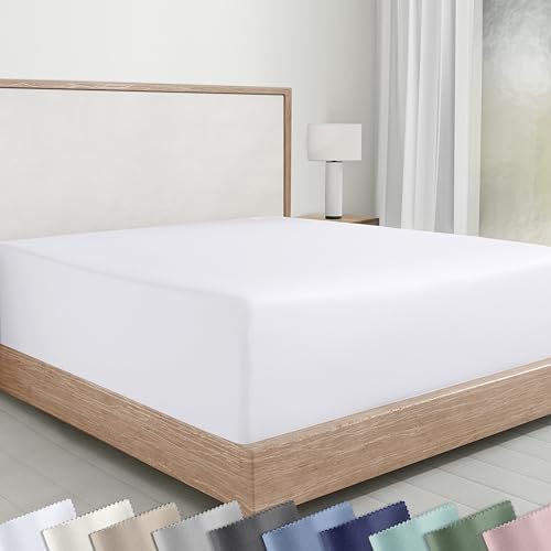 Soft Natural 100% Cotton Sateen King Fitted Sheet, Bright White by CaliforniaDesignDen