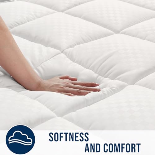 OLANLY King Quilted Fitted Mattress Pad, Down Alternative Fill, Off White - Image 3