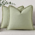 decorUhome Linen Fringe Sage Green Throw Pillow Covers 16x16 Set of 2 by decorUhome