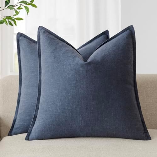 Foindtower Linen Solid Decorative Throw Pillow Covers 18x18 Inch Navy Blue by Foindtower