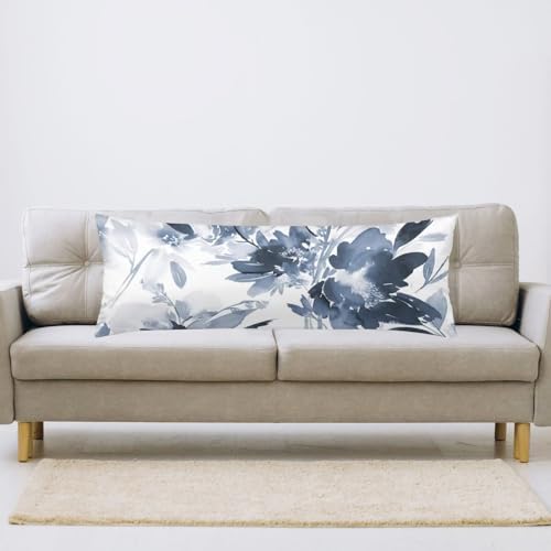 Florals Body Pillow Cover Navy Watercolor Flowers Long Pillow Case - Image 4