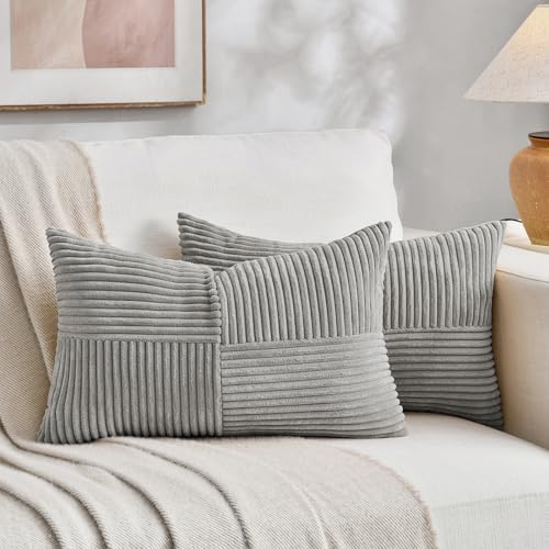 Fancy Homi 2 Packs Grey Long Lumbar Decorative Throw Pillow Covers 12x24 Inch by Fancy+Homi