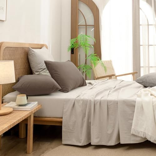 BESTOUCH Washed Cotton Pillowcases Linen Feel Pine Bark Brown Standard - Image 5