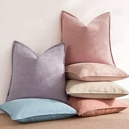Foindtower Linen Solid Decorative Throw Pillow Covers 18x18 Inch Rose Pink - Image 6