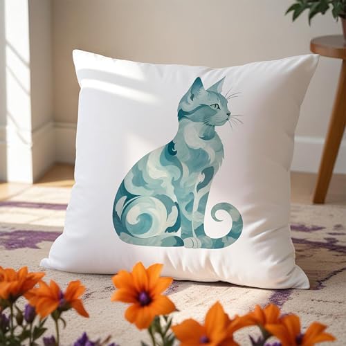 Abstract Blue Sea Cat Pillow Covers 18x18, Gifts - Image 5