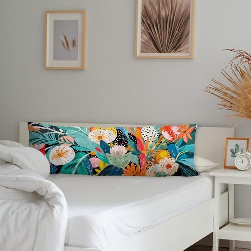 Abstract Boho Tropical Floral Body Pillow Covers 20x54, Trendy Maximalist - Image 3