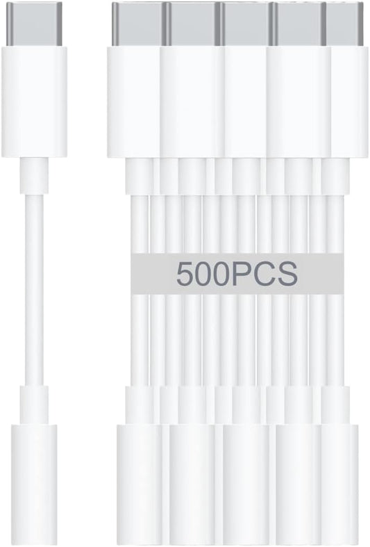 USB-C to 3.5mm Audio Headphone Adapter - HiFi 500 Pack Compatible with Apple iPhone 16 15 Samsung Galaxy S25 S24 S23 S22 S21 Plus Pro Max Ultra Pixel iPad - Type C to Aux Cord Jack Dongle Adapter
