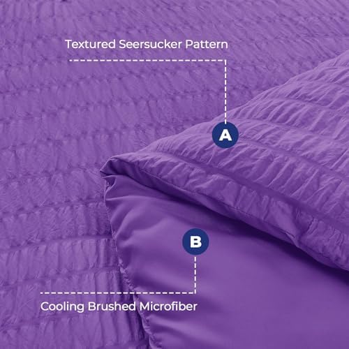 HYMOKEGE Bright Purple California King Comforter Set Seersucker 7 Pieces - Image 4