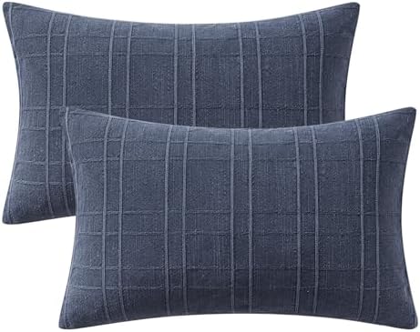 MIULEE Linen Plaid Pillow Covers Coastal Decorative Lumbar 12x20 Navy Blue - Image 7