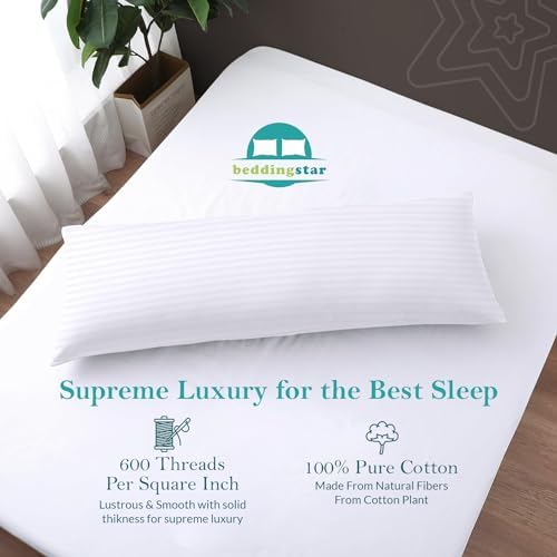 Body Pillow Cover 20x54 White Stripe 100% Egyptian Cotton 600 Thread Count - Image 3