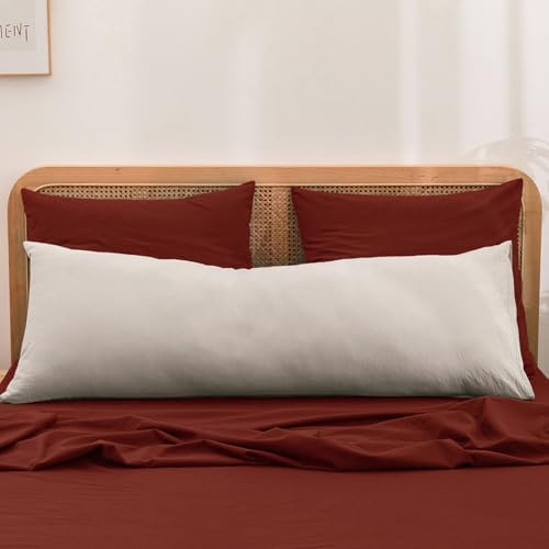 BESTOUCH Washed Cotton Pillowcases Linen Feel Fired Brick Red Euro - Image 3