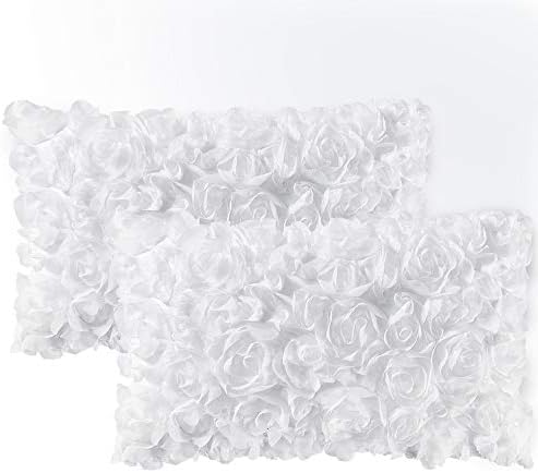 MIULEE Decorative Rose Flower Pillow Covers Pack of 2 White 12x20 Inch by MIULEE