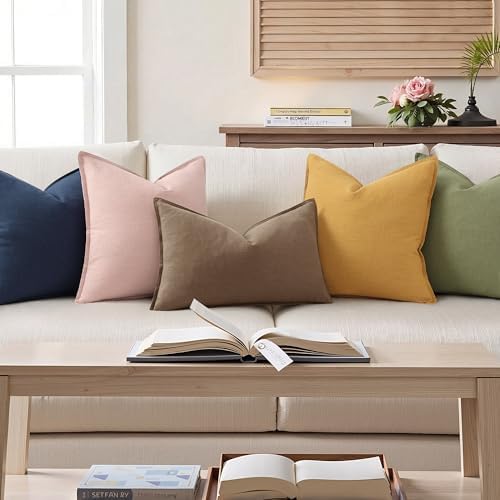 decorUhome Fall Light Brown Linen Throw Pillow Covers 12x20 Set of 2 - Image 4