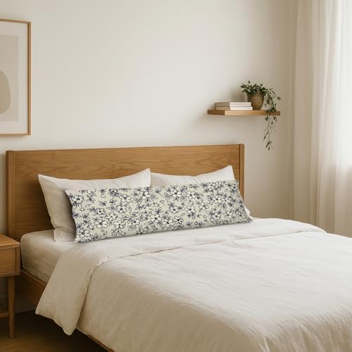 Retro Chinoiserie Dark Blue Floral Body Pillow Pillowcase - Image 2
