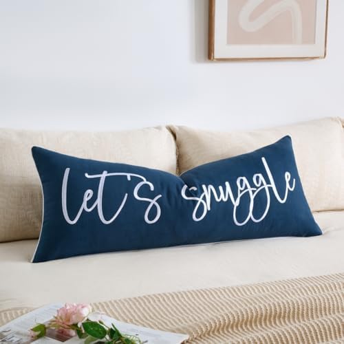 Sunkifover Let's Snuggle Decorative Lumbar Pillow Cover 14x36 Inch Blue by Sunkifover