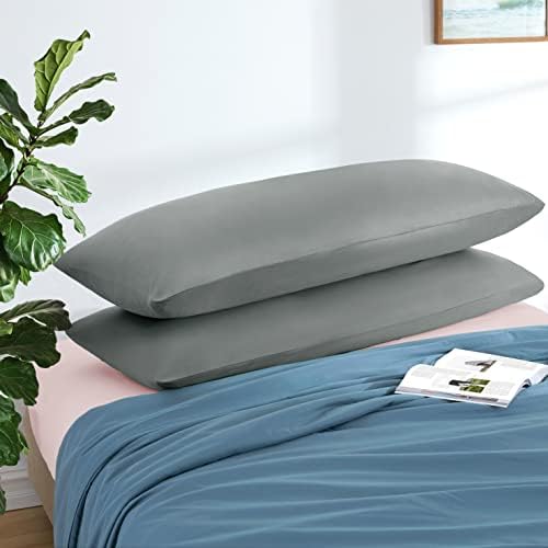 MILVOWOC Brushed Microfiber Body Pillowcases, Dark Grey, 20x48 Inch - Image 2