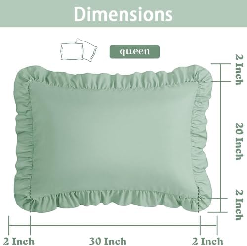 Ruffle Pillow Case Queen Size Set of 2, Light Green - Image 2