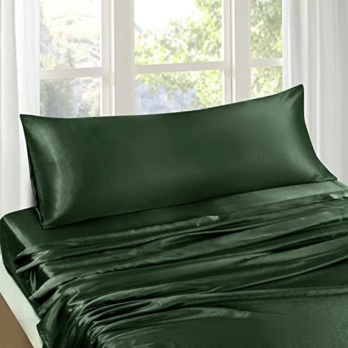 TREELY 2 Pack Satin Pillow Covers 20x54 Inches, Forest Green - Image 3
