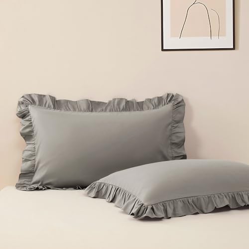 Ruffle Pillow Case King Size Set of 2, Dark Gray by Unknown
