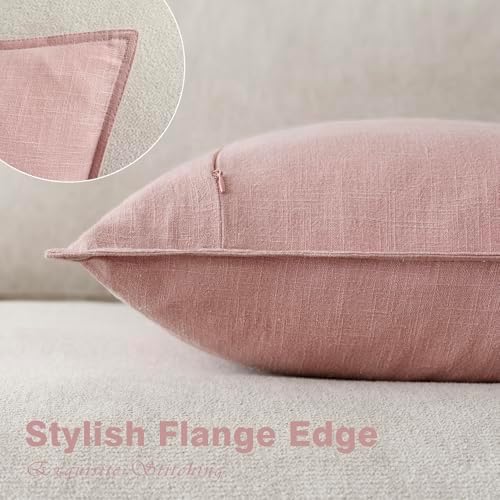 Foindtower Linen Solid Decorative Throw Pillow Covers 18x18 Inch Rose Pink - Image 3