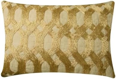 The HomeCentric Decorative Beige & Gold 12"x18" Lumbar Pillow Covers, Linen by TheHomeCentric