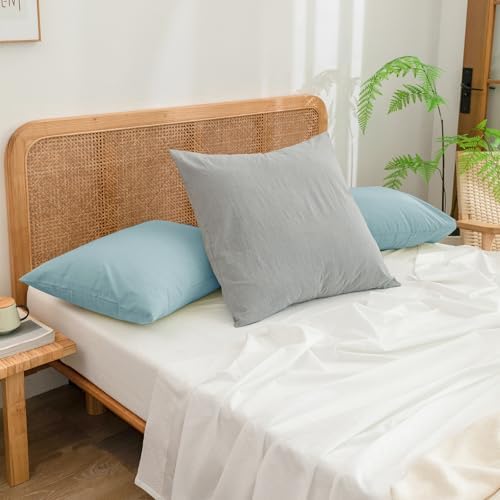 BESTOUCH Washed Cotton Pillowcases Linen Feel Hushed Green Queen - Image 2